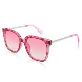 FEISEDY Sunglasses Womens, Oversized Retro Square Polarized Sunglasses, Trendy Shades UV400 B2901,Rose red Leopard/Gradient Purple
