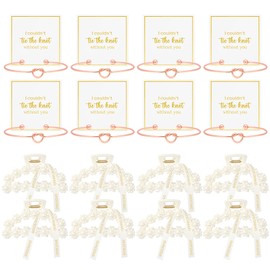 DEEKA 16 Pcs Bridesmaid Proposal Gifts, Pearl Hair Claw Clips & Bridesmaid Knot Bracelet Bachelorette Party Wedding Favors Bridal Party Present Hair Accessories for Women(Rose Gold Bracelets)