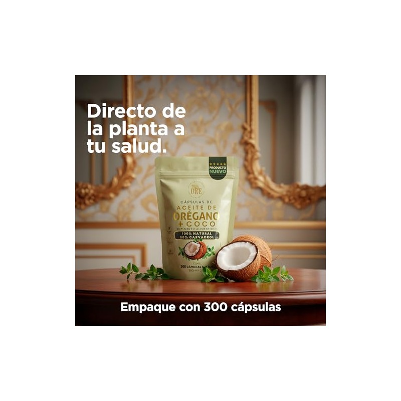 ORE 300 Cápsulas ORE Aceite de Orégano 80% Carvacrol +
