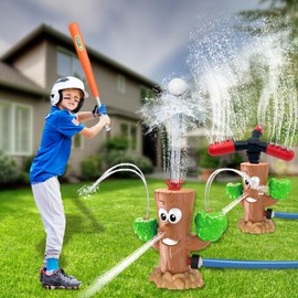 2 in 1 Water Sprinkler Baseball Toy Set,Summer Outdoor Rotating Sprinkler Toys with 2 Sprinkler Heads,Kids Backyard Lawn Pool Party Fun Game Equipment for Boys Girls Age 3 4 5-12