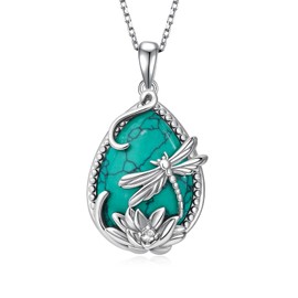 Daixiya Dragonfly Turquoise Necklace 925 Sterling Silver Dragonfly Pendant Necklace Turquoise Jewelry Gifts for Women