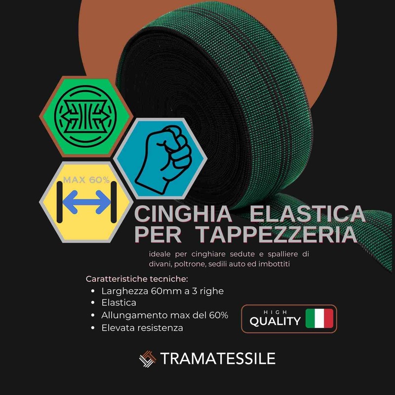 TRAMATESSILE Elastic Padded Strap 60mm Wide (3 Metres)
