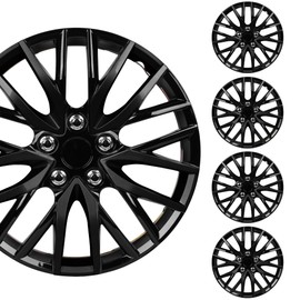 BDK (4-Pack) Premium Black Hubcaps 16" Wheel Rim Cover Hub Caps OEM Style Direct Replacement Snap On Car Truck SUV Van - 16 Inch, Set of 4