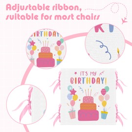 Tudomro 2 Pieces It's My Birthday Chair Cover Birthday Seat Cover for Office Chair Kids Chair Cover with Ribbons Cupcake Chair Back Covers for Classroom School Home Dining Party Decor (Blue, Pink)