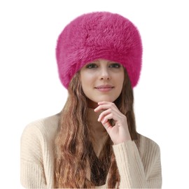 Lina & Lily Women's Winter Cossack Hat Russian Style Long Pile Faux Fur (Dark Pink)