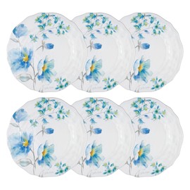 UPware Campanula Melamine Salad Plate Set, Flower Shaped Plates for Risotto, Pasta, and Salad, BPA-Free, Dishwasher Safe, Sky Blue, 8.75 Inch, Set of 6