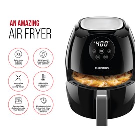 Chefman Digital 3.5 Quart Touch Screen Air Fryer Oven w/ Space Saving Flat Basket, Healthy Oil-Free Airfryer w/ 60 Minute Timer & Auto Shutoff, Dishwasher Safe Parts, BPA-Free, Black