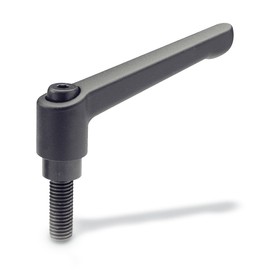 Ganter Standard Elements Adjustable Clamping Lever with Screw Thread – GN 300, Handle Length: 78 mm, Screws Burnished Steel Die-Cast Zinc Handle Black Plastic Pack of 1, Black, GN 300-78-M8-16-SW