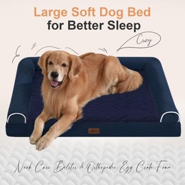 Large Dog Bed Orthopedic Washable: Beds Bolster XL Bed Big XLarge Dogs Memory Foam Couch Sofa Waterproof with Removable Cover - Navy Blue