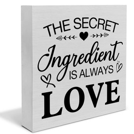 Rustic Kitchen Wooden Box Sign Desk Decor, the Secret Ingredient Is Always Love Wood Block Sign Home Kitchen Tabletop Shelf Desk Decoration, 5 X 5 Inches