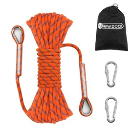 NewDoar 14KN Static Climbing Rope 8mm(5/16in) Accessory Cord Equipment 33FT(10M) 66FT(20M) 98FT(30M) 165FT(50M) Escape Rope with 2 Carabiners for Ice Climbing Equipment Fire Rescue Rope-Orange/10M