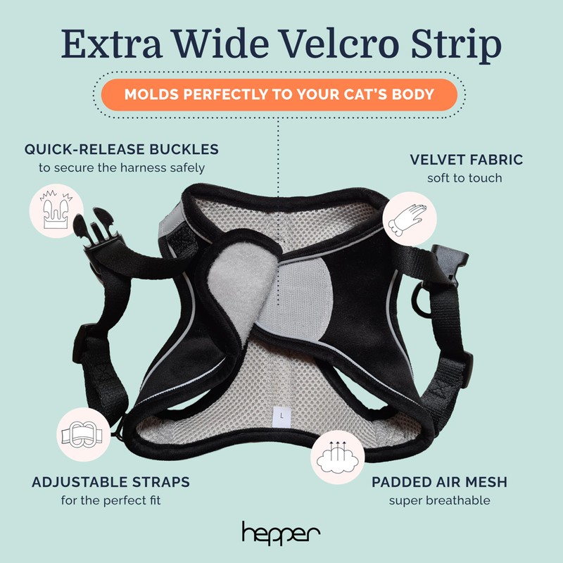 Hepper Cat Harness and Leash Escape Proof Set - Black