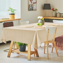 Hereisa 2 Pack Linen Textured Rectangle Tablecloth, Waterproof & Stain Resistant Fabric Table Cloth, Wrinkle Free Linen Dining Decorative Farmhouse Table Cover, 52 x 70 Inch, Cream