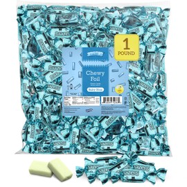 Zazers Baby Blue Chewy Foil Candy - 1 Pound - Lemon Flavor - Individually Wrapped, Perfect for Color Themed Party Decor & Gender Reveals, Great for Office, Reception, Buffet, Kosher, Gluten-Free, Nut-Free,