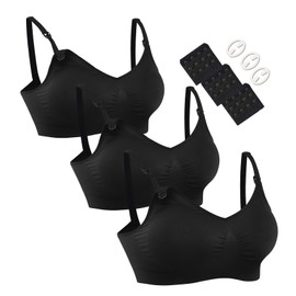 HOFISH Women's Maternity Bras Wirefree Nursing Bra for Pregnancy Breastfeeding Bra 3Pack Black Medium