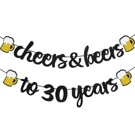 Joymee Cheers to 30 Years Black Glitter Banner for 30th Birthday Wedding Aniversary Party Supplies Decorations - PRESTRUNG (Cheers to 30th Years)
