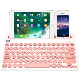 Attoe Dual Channel Multi-Device Universal Cute Wireless Bluetooth Keyboard Portable Slim with 20m Connection Distance for Tablet Smart Phone PC Windows Android iOS Mac (Pink)