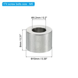 PATIKIL M5 Stainless Steel Spacers, 5 Pcs Metal Spacers Stainless Steel 5.2mm ID x 10mm OD x 8mm L Stainless Steel Spacer Screw Standoff Round for 1/5inch or M5 Screw Bolts
