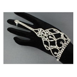 Fashion Jewelry ~ Clear Crystal Pattern Hand Chain Slave Bracelet Ring for Women (113006SL DD)