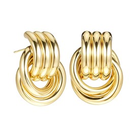 LEEQBCR 1 Pair Chunky Earrings Golden Earrings Knot Drop Earrings Hanging Chunky Drop Statement Vintage Twisted Knitted Earrings Fashion Jewellery Gift for Women