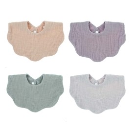 DEJEXEGO Baby Bib, Plain, Petal Type, For Girls, Boys, Saliva Towel, Meal Apron, Mouth Wipe, Cotton, 360° Rotation, Nursery School, Baby Shower, Newborn, Set of 4, 01