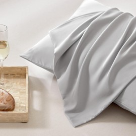 WARMDERN Light Grey Pillow Covers Standard Cooling Pillow Cases, Oeko-TEX Soft Breathable Pillow Shams Set of 2 Pillowcase with Envelope Closure(Light Grey, Standard, 20x26)