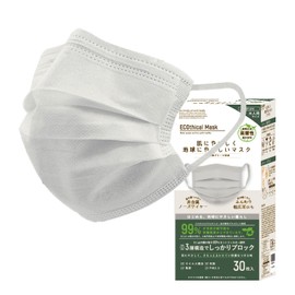 ECOthical Mask Non-Woven Mask, Regular Size, 30 Pieces, Pleated Mask, Disposable Mask, Non-Woven Fabric, Gentle on the Skin, Won't Hurt Your Ears, Pleated Type, Light Gray, Eco Mask