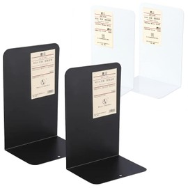 2PCS Heavy Duty Metal Bookends Decorative Book Ends Office Stationery Hold Book Shelf Holder Home Decorative, Metal Bookends, Bookend Supports, Book Stoppers (White)