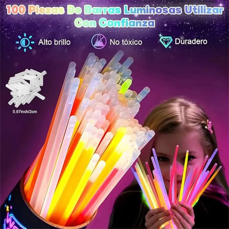 200 Pulseras Neón Fosforescente Glow Stick Fiestas Eventos Color