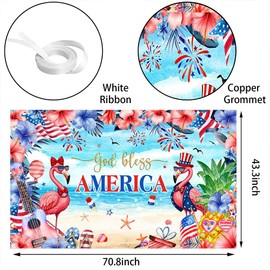 Wollmix Happy 4th of July Decorations Banner Backdrops Photography Outdoor Independence Day Fourth of July Summer Beach Flamingo Party Supplies Signs Photo Booth Props 70.8 x 43.3 Inch