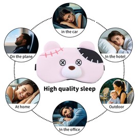 PERFECTSIGHT PERFECTSIGHT Sleep Eye Masks, Cute Plush Sleep Eye Cover Lightweight Adjustable Eyeshade Faux Fur Mask Cover for Women Men Kids Sleep Travel Nap, Pink Pudding Bear