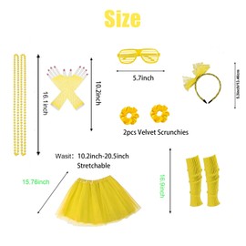 80s Outfit For Women Party 80's Accessories Yellow Tutu Spirit Day Costume 70s 90s 1980s Neon Leg Warmers