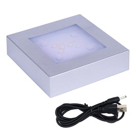 PHOSOK LED Multimodal Multicolor Light Stand Base Silver - Square Display Base for 3D Crystal Glass Art - LED Light Base and Crystal Display Stand - USB/Battery Powered Crystal Stand