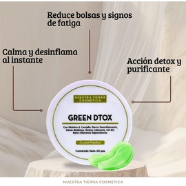 Nuestra Tierra Cosmética Green Dtox Crystal Parches con Matcha y Centella, Árnica Calmante, HA 8D, 60 Piezas