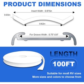 7/8" RV Vinyl Trim Insert 100 FT with 12 Screws,RV Screw Cover Trim White, RV Weather Stripping Exterior, Corner Molding Exterior Rain Gutter & Roof Edge Rubber Trim for Camper Travel Trailer