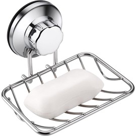 GEDLIRE Bar Soap Holder for Shower Wall, Stainless Steel Strong Vacuum Suction Cup Shower Soap Dish, Rustproof Wall Mouted Square Soap Sponge Holder Tray for Bathroom & Kitchen Sink, Chrome