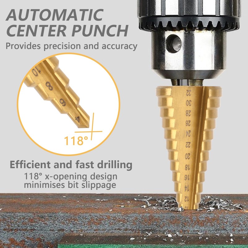 MXTIMWAN HSS 6-Piece Step Drill Set, Taper Drill Metal, Peeling