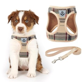 KOOLTAIL Dog Harness small dog, Soft Mesh Small Dog Harness and Lead Set, Step In Adjustable & Comfortable Padded Reflective Vest for Puppies and Small Breeds Dogs Walking, Beige Plaid S