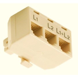 Memotronics RJ11 Phone Line Splitter/Separator/Adaptor for 2 Lines (1 Plug, 3 Sockets) Ivory