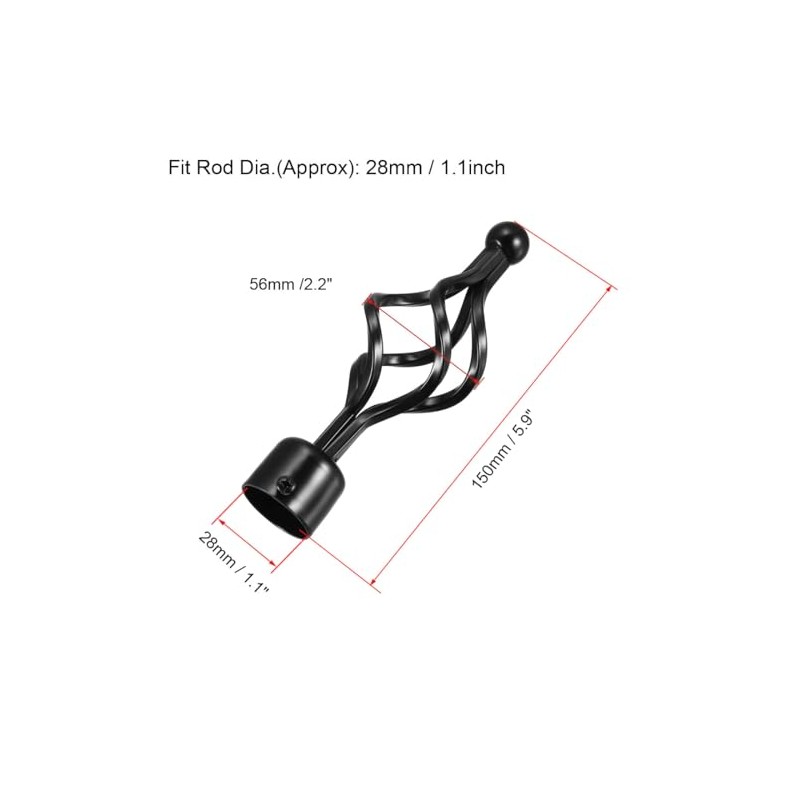 sourcing map Curtain Rod Finials Iron Cap End for 28mm