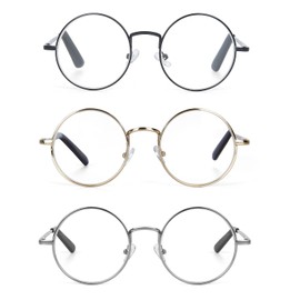 EYE ZOOM 3 Pack Round Metal Frame Blue Light Blocking Reading Glasses (Black, Gold and Gunmetal, +3.00)