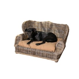 THE LICKER STORE DBD1004A Classic 27.5" x 18" Mediterranean Handwoven Rattan Dog Daybed with Machine-Washable Cushion, Kubu Gray