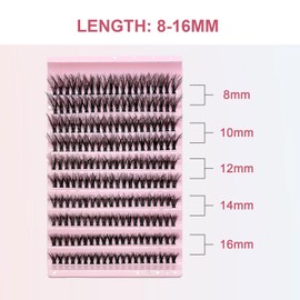 XQMMGO False Eyelashes, 40D, Individual Eyelashes, D Curl, False, 8-16 mm Mixed Length, Reusable, Cluster Lashes Kit for Beginners, DIY at Home