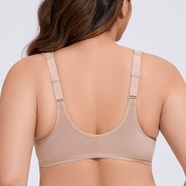 MELENECA Front Fastening Bras for Women Plus Size Underwire Unlined Lace Cup Cushion Strap Beige 44G
