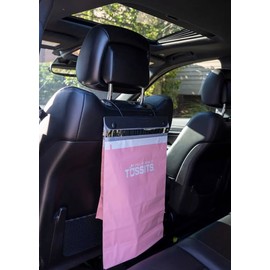 Tossits Disposable Car Trash Bag Hanging (Pink, Set of 7) - Leak-Proof, Smell-Proof Automobile Trash Container, Eco-Friendly, Thick, Large 12x15 Car Trash Bin with Sturdy Header Board