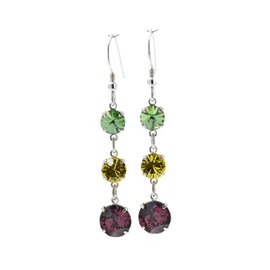 pewterhooter Women 925 Sterling Silver Crystal Drop Earrings (Amethyst, Light Topaz and Peridot Green).