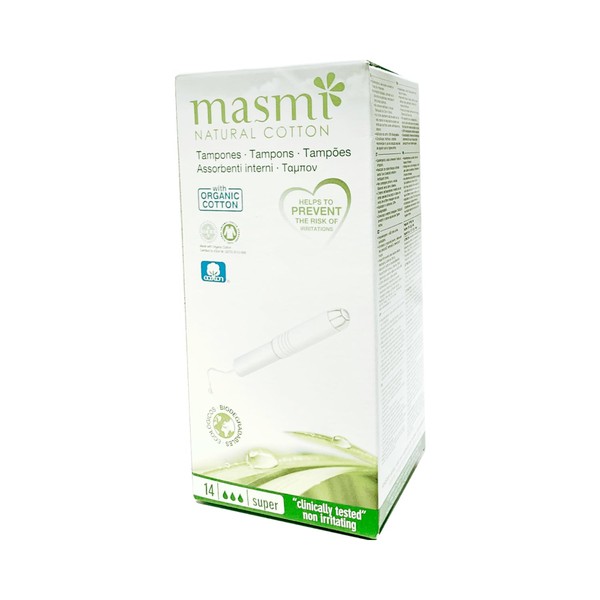 MASMI Natural Cotton Organic Tampons Super + Applicator (Pack of 14)