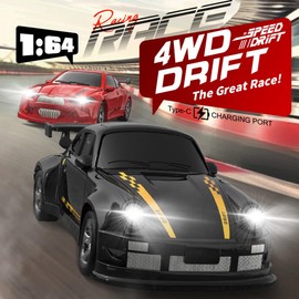 KF20 1/64 Scale Mini Drift RC Car with Full Proportional RTR 2.4GHZ Remote Control for Desktop Racing Cars(Black)