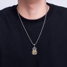 Rockyu Necklace, Amulet, Kwan-Yin Bodhisattva Necklace, Men's, Gold, Silver, 316L Stainless Steel, Buddha Statue, Kwan-yin Motif Pendant, Amulet Honzon Necklace, 18K Gold Plated, Engraved, Finished,