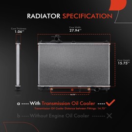 A-Premium Engine Coolant Radiator with Transmission Oil Cooler Compatible with Lexus GS430 2006-2007 V8 4.3L, Automatic Transmission, Replace# 8012781, 1640050340
